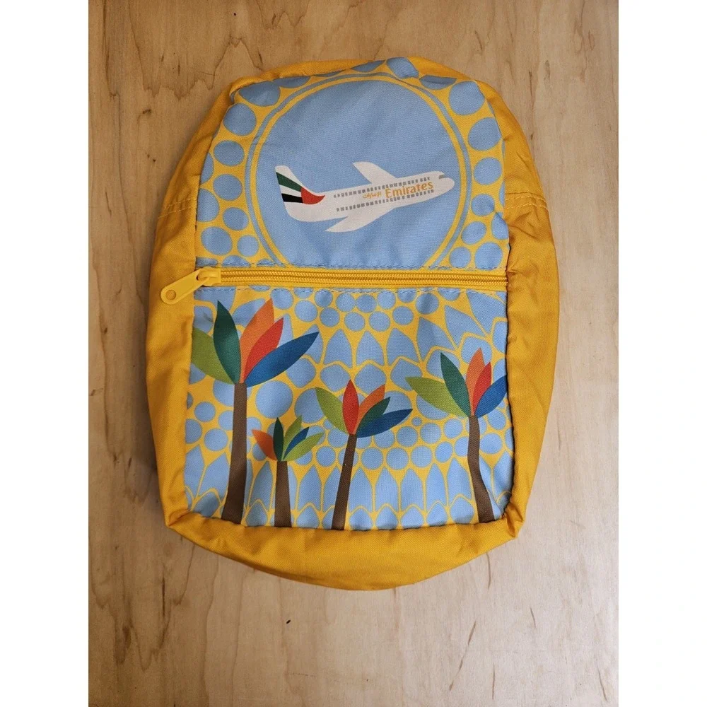 Emirates Airlines Expo 2020 Dubai Mini Kids Amenity Backpack Bag UAE Blue Yellow